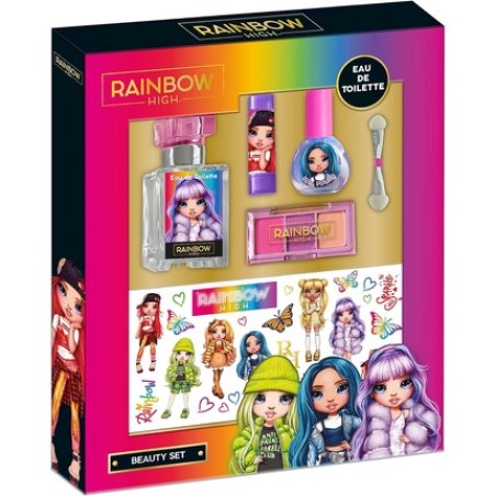 Rainbow High Beauty Set with Eau De Toilette, Nail Enamel, Lipstick, Brush, Make-up Palette and Temporary Tattoos