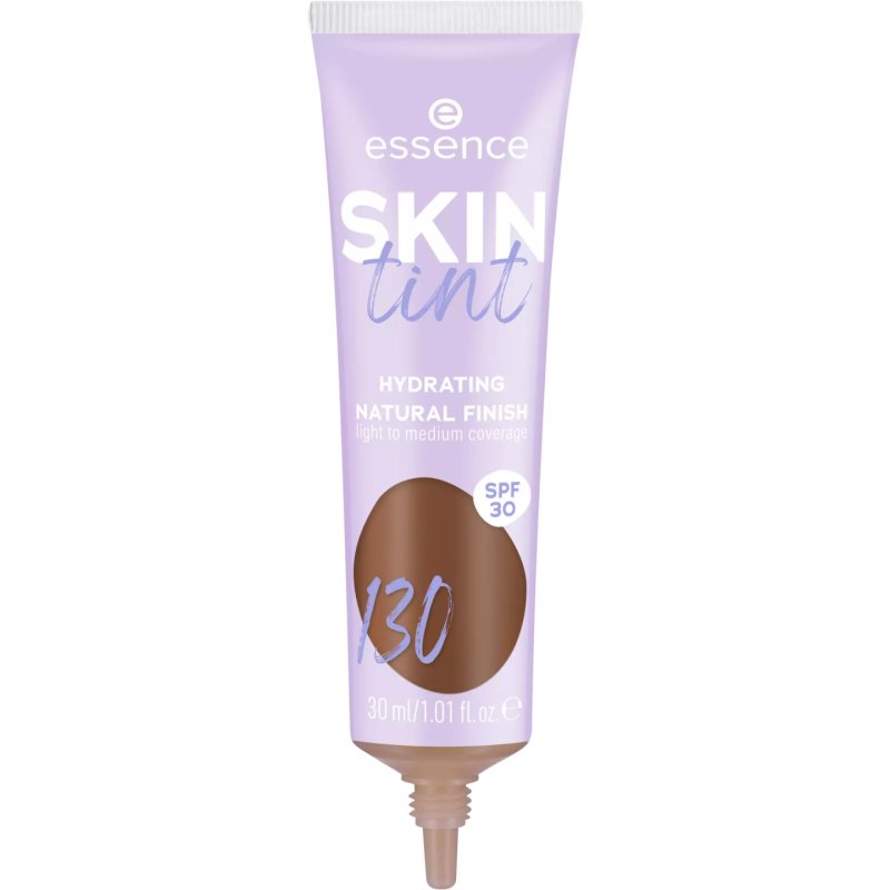Essence SKIN Tint Makeup No. 130 Brown Moisturizing Natural Vegan Oil-Free UVA and UVB Filter SPF 30 Fragrance-Free 30ml