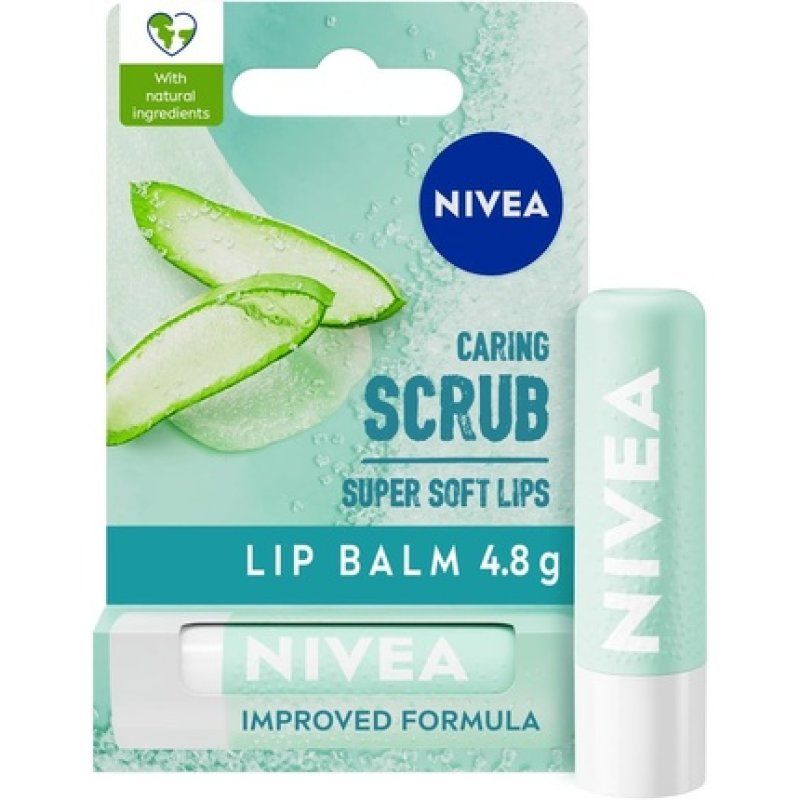 NIVEA 2in1 Aloe Vera Lip Scrub 4.8g Caring Lip Balm with Aloe Vera and Vitamin E Gently Exfoliates for Super Soft Lips