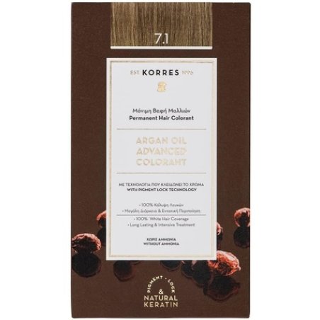 KORRES Argan Oil Colourant Ammonia Free Hair Colour Ash Blonde 7.1 100% Grey Hair Coverage & Vegan