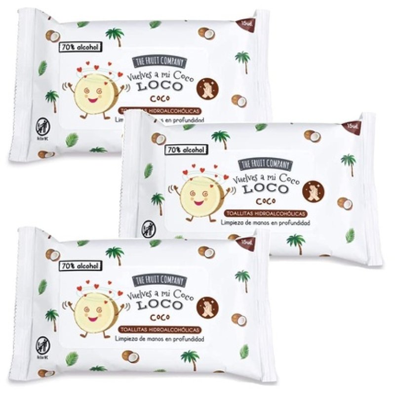 The Fruit Company Coco Hydroalcoholic Hand Towels 15 Pieces 70% Alcohol
