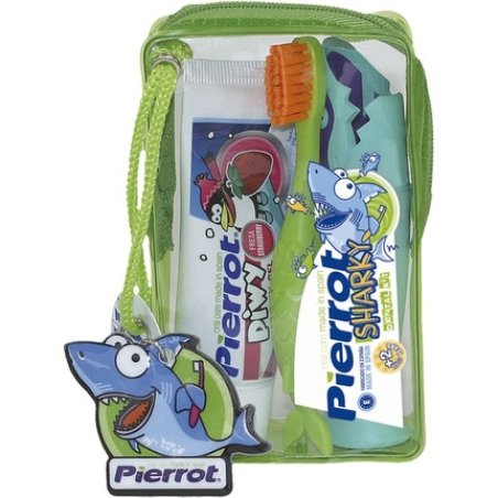 Pierrot Sharky Mini Travel Kit For Children With Strawberry Flavored Toothpaste And Toothbrush