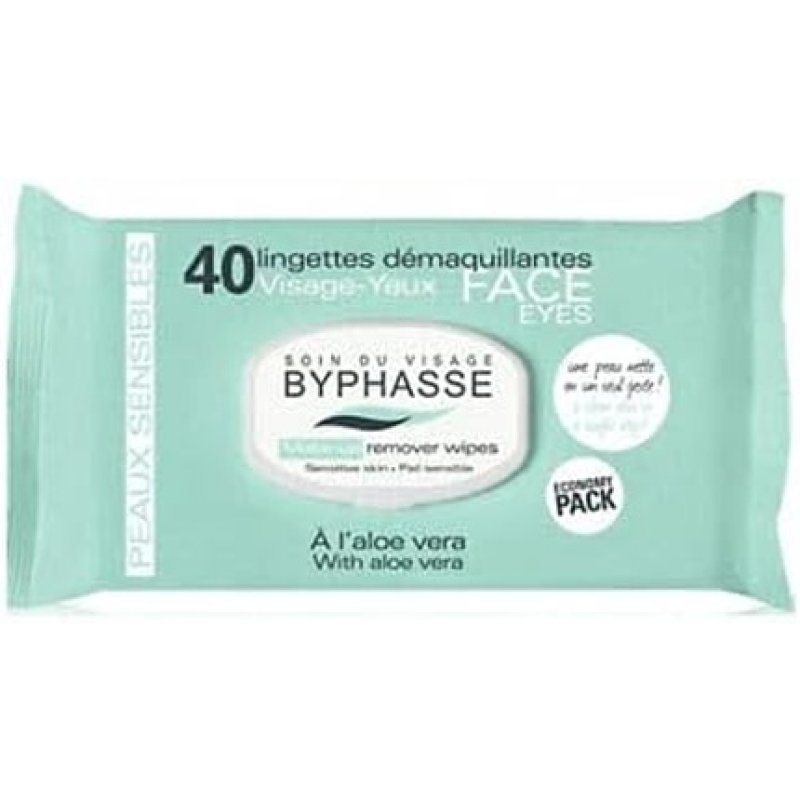 Byphasse Aloe Vera Sensitive Skin Makeup Remover Wipes 40 Count