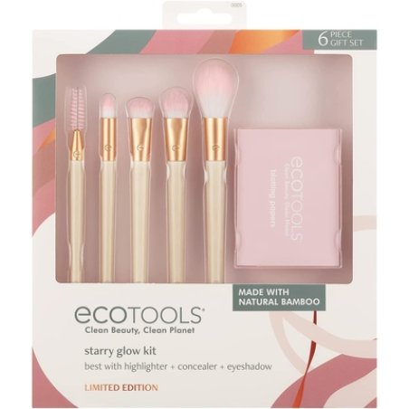 EcoTools Limited Edition Starry Glow Makeup Brush Kit for Eyes and Highlighting with Blotting Papers - 6 Piece Gift Set