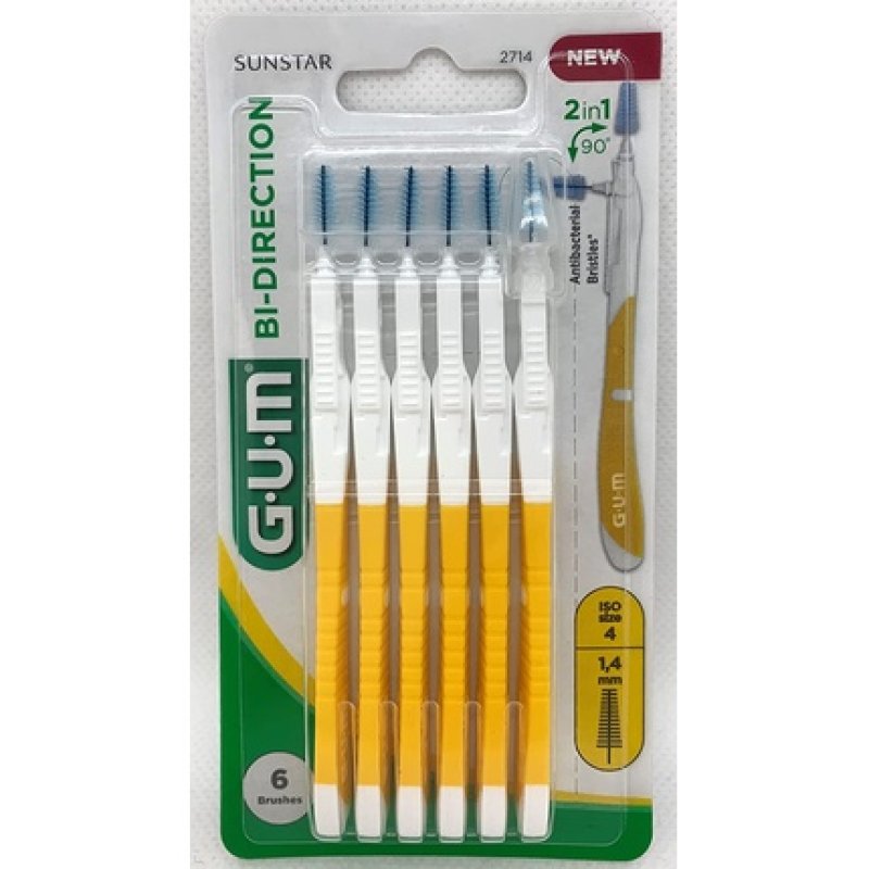 GUM BI-Direction ISO 4 Interdental Brush for Cleaning Tooth Back/Frontal 1.4mm - Pack of 6