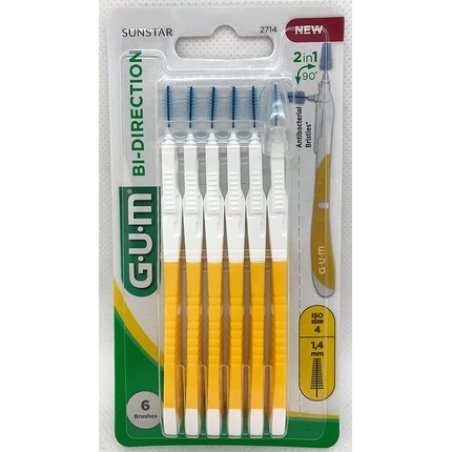 GUM BI-Direction ISO 4 Interdental Brush for Cleaning Tooth Back/Frontal 1.4mm - Pack of 6