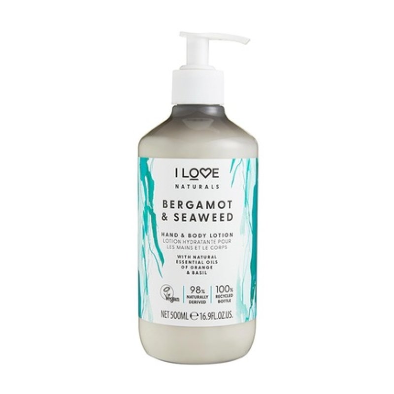 I Love Naturals Bergamot and Seaweed Hand and Body Lotion Moisturizing for Dry Skin Coconut Oil and Shea Butter 16.9 oz