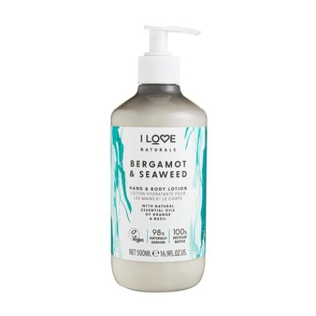 I Love Naturals Bergamot and Seaweed Hand and Body Lotion Moisturizing for Dry Skin Coconut Oil and Shea Butter 16.9 oz