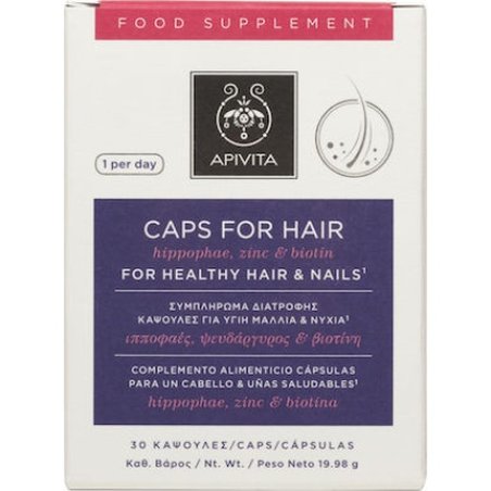 Apivita Holistic Hair Care Dietary Supplement Capsules For Healthy Hair And Nails With Sea Buckthorn - 30 Capsules