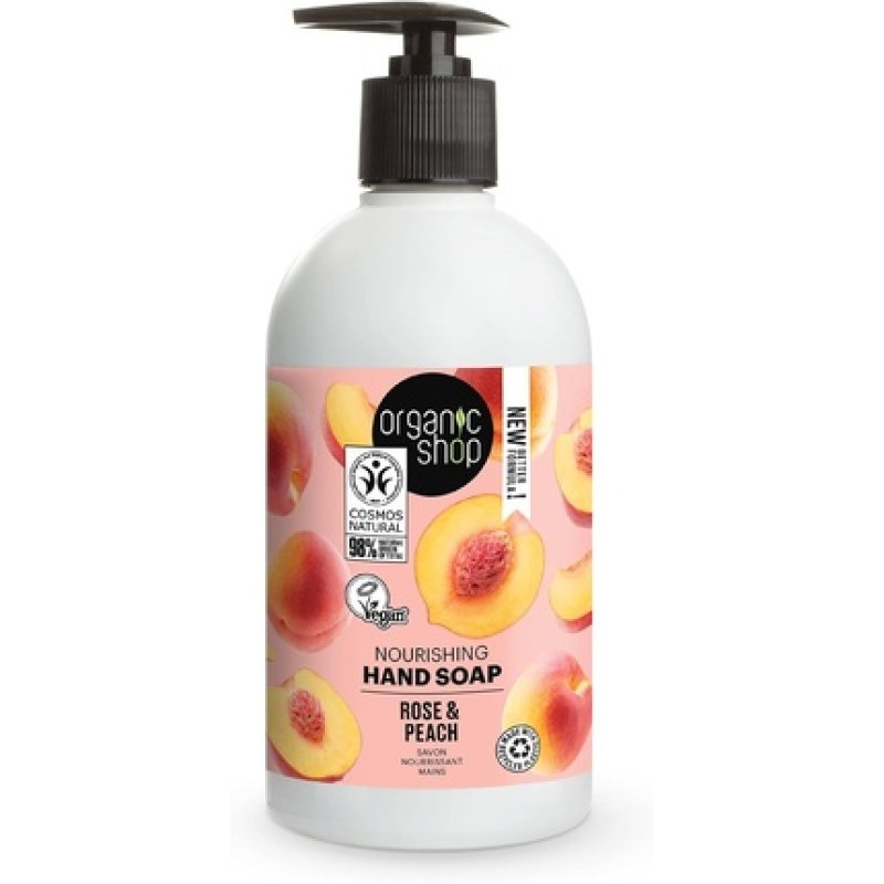 Organic Shop Nourishing Hand Soap Rose and Peach 500ml