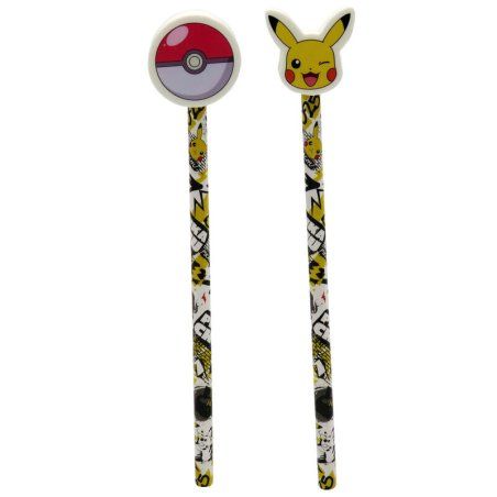 Pokémon - Ensemble de 2 crayons avec gomme à effacer Pokémon de départ