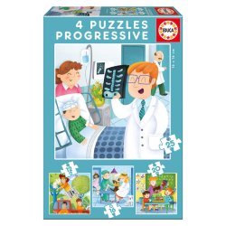 Puzzle Educa compatible 4en1 - Progressif : Professions (12/16/20/25 pièces)