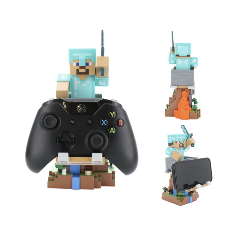 MINECRAFT - Steeve en Armure - Support Manette & Portable - 20cm