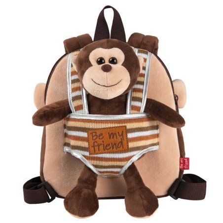Max Monkey reversible backpack with plush toy 25cm