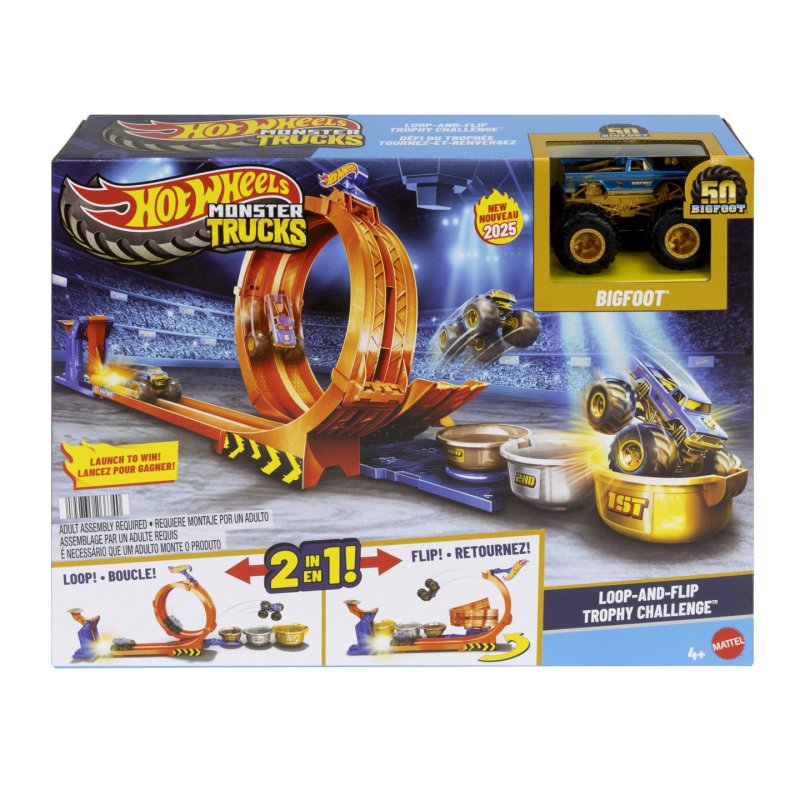 Hot Wheels Monster Trucks – – Coffret Défi du Trophée Tournez-et-Renversez
