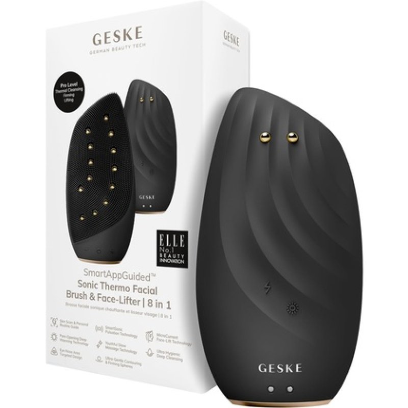 GESKE SmartAppGuided Sonic Thermo Facial Brush & Face-Lifter 8 in 1 Silicone Face Cleansing & Anti Aging
