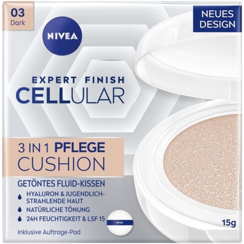 NIVEA Cellular Expert Finish 3in1 Care Cushion for Dark Skin Tones 15g with Hyaluronic Acid, Collagen Booster, and SPF