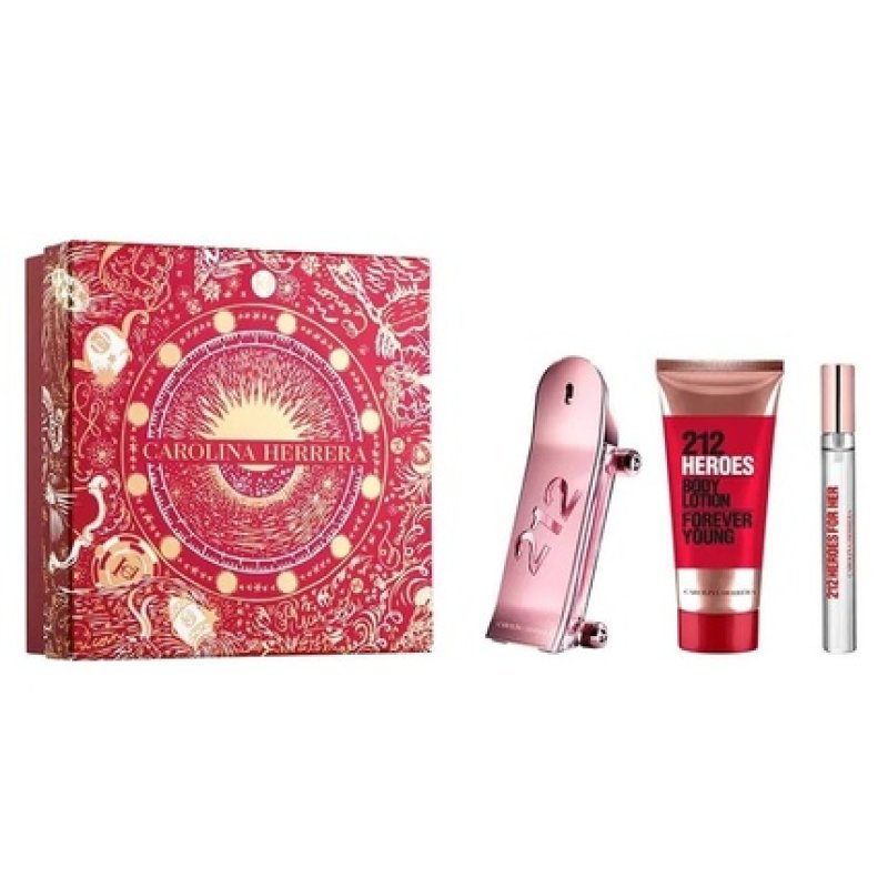 Carolina Herrera 212 Heroes For Her Eau de Parfum Vaporizer 2.7 Fl Oz Body Lotion 3.4 Fl Oz Eau de Parfum Roll-On 0.34