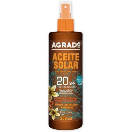 Moisturizing Sunscreen Oil SPF UVA UVB Spray Water Resistant Light Texture Invisible 250ml Agrado 20 SPF