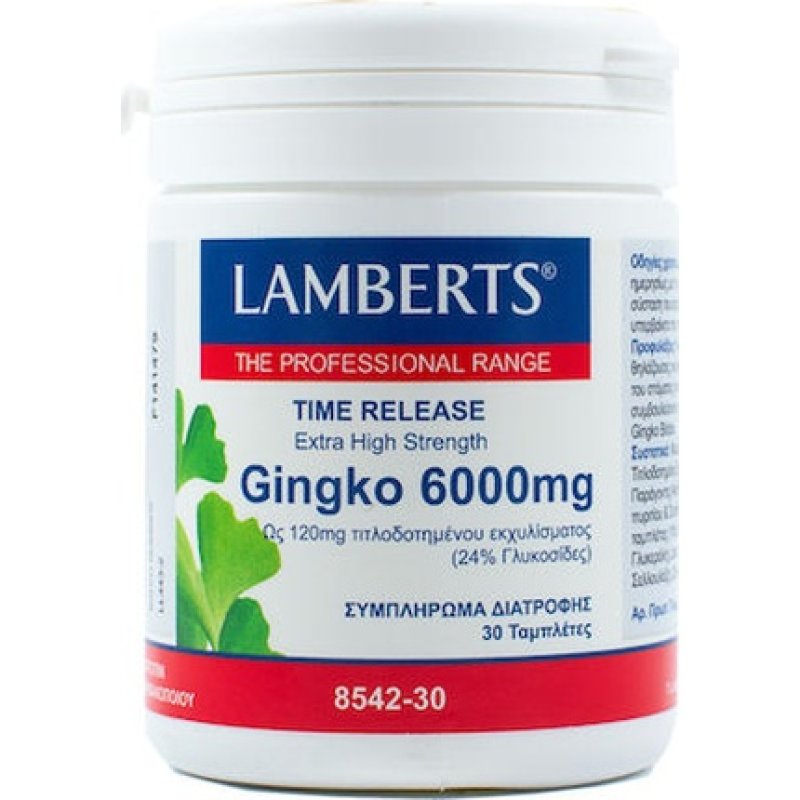 Lamberts Ginkgo Biloba Extract 6000mg - Memory Enhancement, Concentration Support, Blood Circulation Improvement, 30