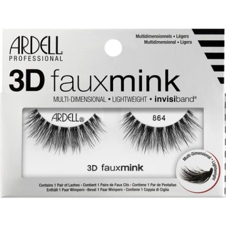Ardell 3D Faux Mink False Eyelashes 864 Black Multi-Layered Extreme Curl Soft Ultra Luxurious Uneven Lengths Full