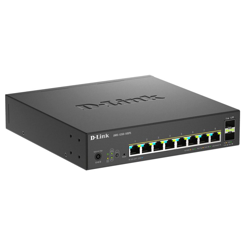 D-Link 10-Port Multi-Gigabit Smart Managed PoE Switch including 8 multi-Gigabit 2.5G PoE and 2 10G SFP ports