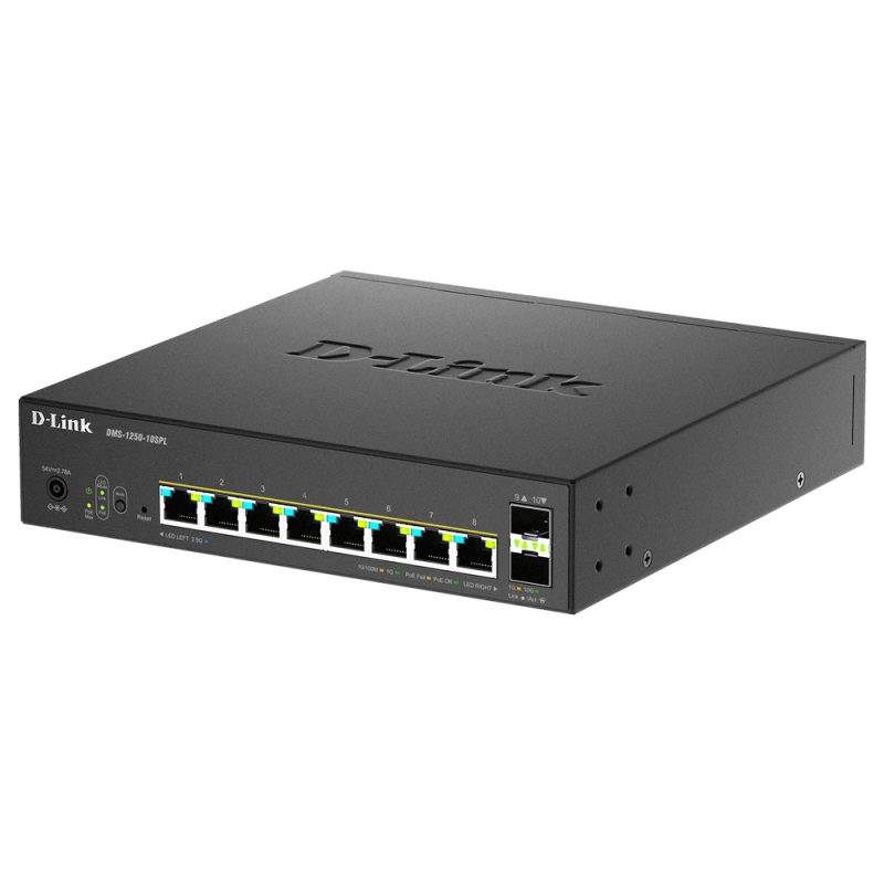D-Link 10-Port Multi-Gigabit Smart Managed PoE Switch including 8 multi-Gigabit 2.5G PoE and 2 10G SFP ports