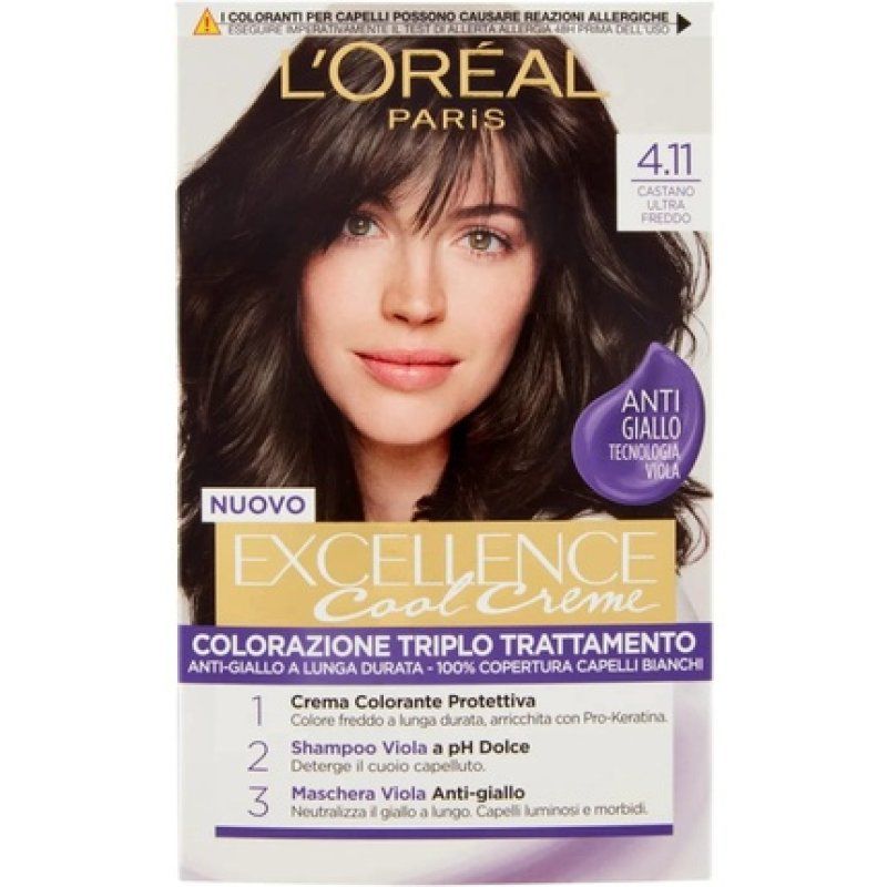 L'Oréal Paris Excellence Cool Cream Hair Dye Covers White Hair Rich Colour in Cold Tones 4.11