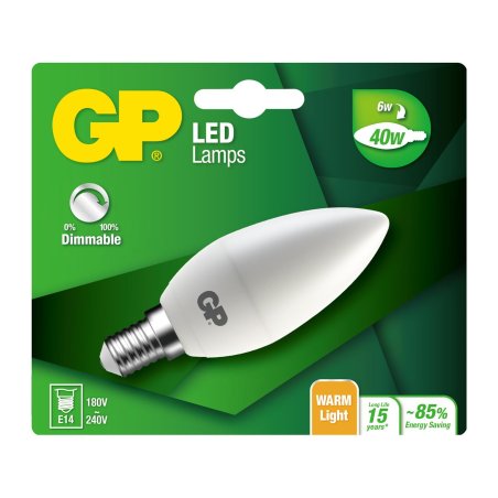 GP - LED Lamp Mini Candle, E14, DIM, 6W (40W), 470lm