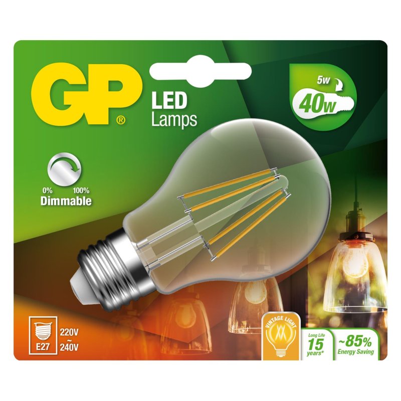 GP - LED Lamp Classic Filament, E27, DIM, 5W (40W), 470lm