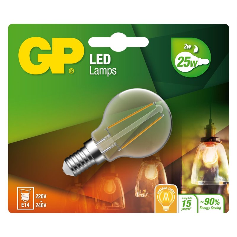 GP - LED Lamp Filament Mini Globe, E14, 2W (25W), 250lm