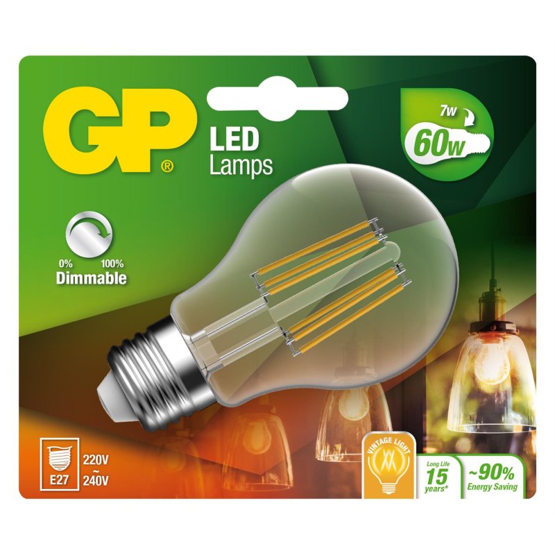 GP - LED Lamp Classic Filament, E27, DIM, 7W (60W), 806lm