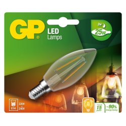GP - LED Lamp Filament Mini Candle, E14, 2W (25W), 250lm
