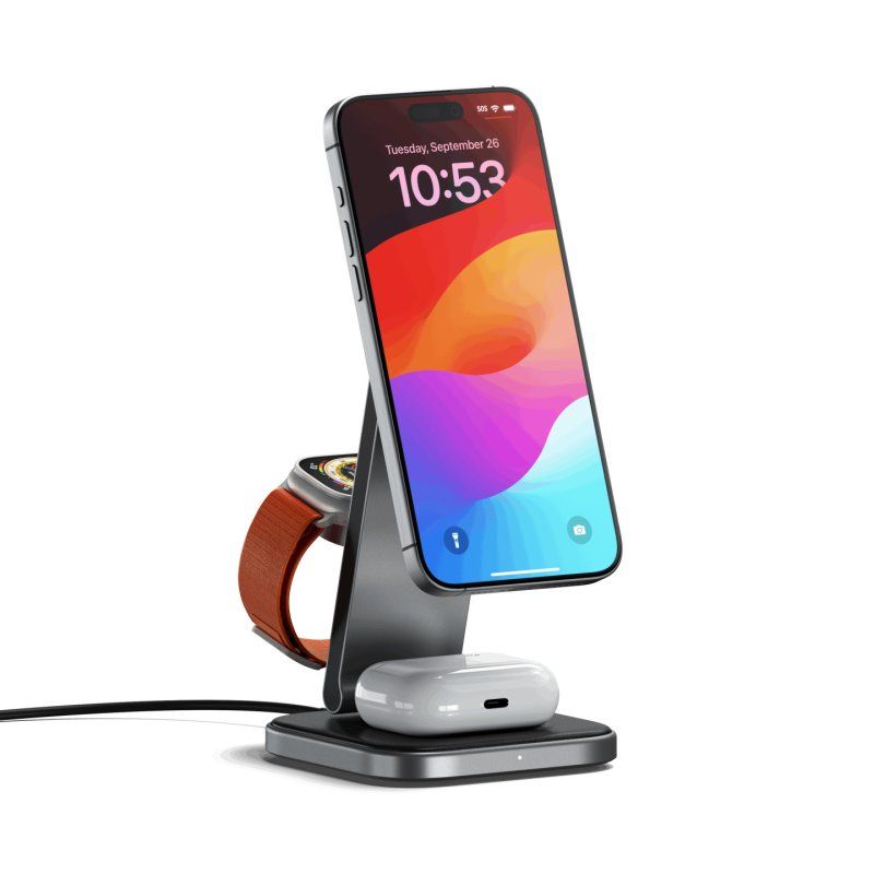 Satechi ST-Q31FM-EA chargeur d'appareils mobiles Écouteurs, Smartphone, Smartwatch Gris, Noir USB Recharge sans fil