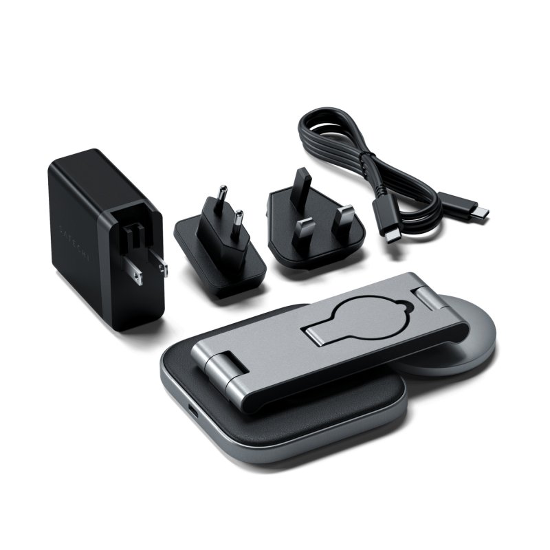 Satechi ST-Q31FM-EA mobile device charger Headphones, Smartphone, Smartwatch Grey, Black USB Wireless charging Indoor