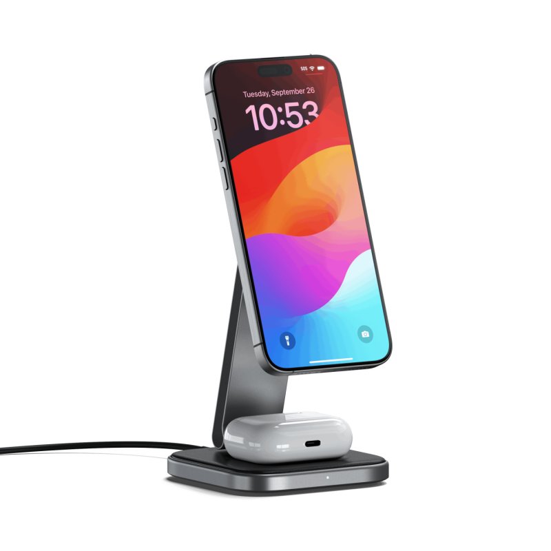Satechi ST-Q21FM mobile device charger Headphones, Smartphone Grey USB Wireless charging Indoor