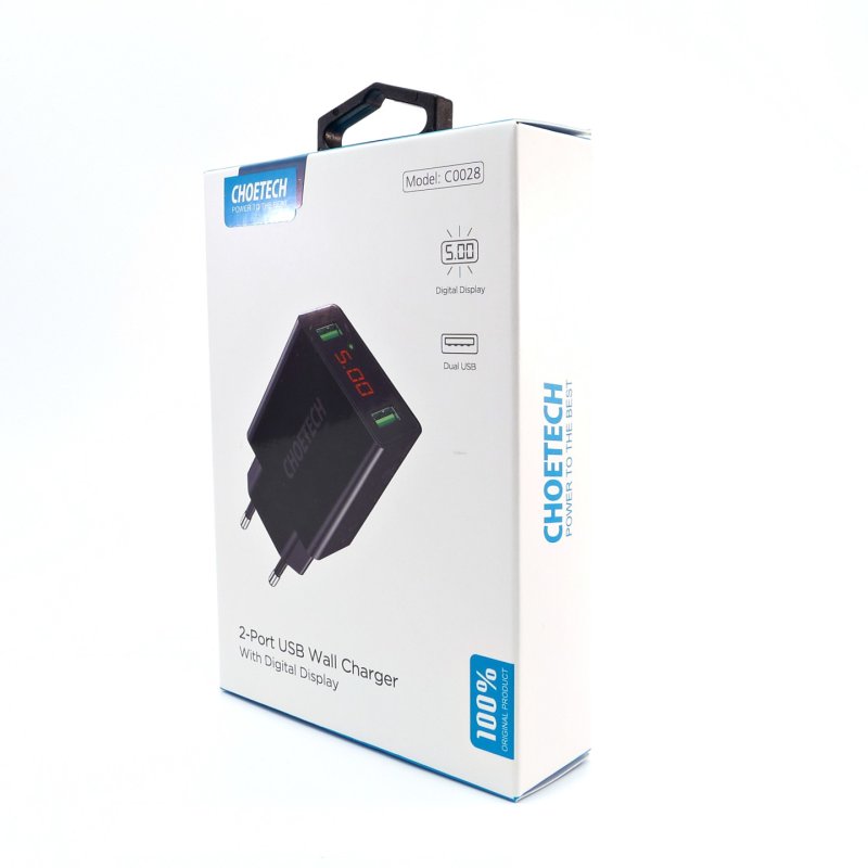 C0028 2*USB-A network charger with display (black)