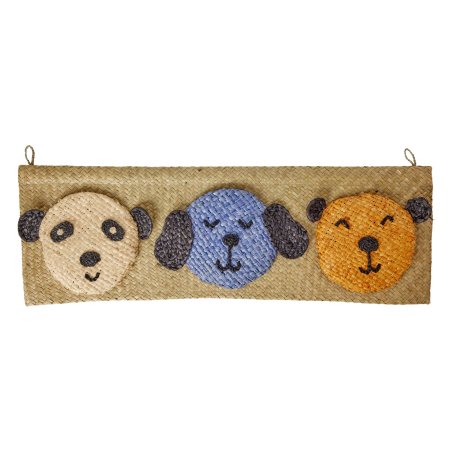 Rice - Raffia Wall Hanger with Animal Face Pockets