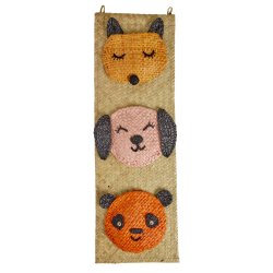 Rice - Raffia Wall Hanger with Animal Face Pockets - 60 cm x 20 cm