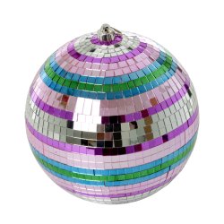 Rice - Disco Ball with Funky Stripes - Pink, Silver, Green, and Blue - Large