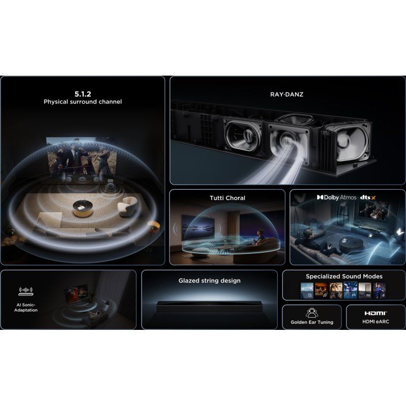 TCL Q Q75H Class 5.1.2 Channel Sound Bar with Dolby Atmos Ray Danz Technology and Wireless Subwoofwer