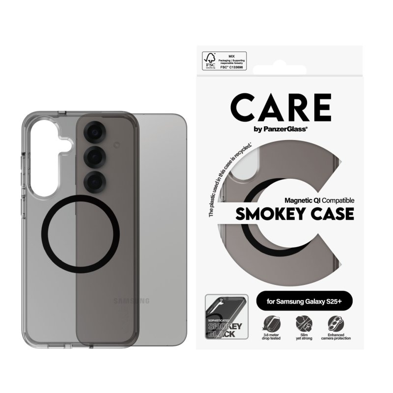 PanzerGlass CARE by Flagship Case Urban Combat Smokey w. Black Qi Compatible Samsung Galaxy S25 