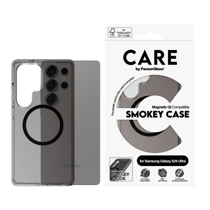 PanzerGlass CARE by Flagship Case Urban Combat Smokey w. Black Qi Compatible Samsung Galaxy S25 Ultra
