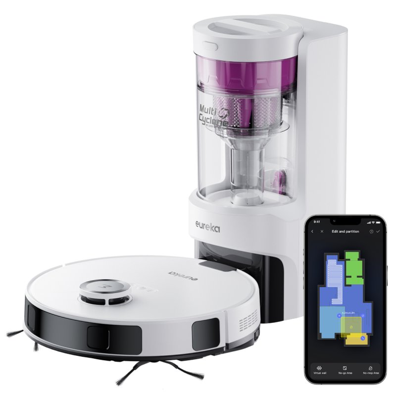 Eureka NER E10s weiß Saug-/Wischroboter mit Multi-Zyklonen-Absaugstation