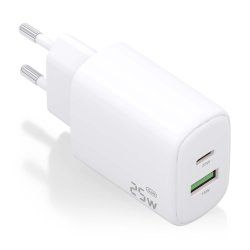 CARGADOR AISENS GAN 25W, 1XUSB-C PD3.0, 1XUSB-A QC3.0, BLANCO