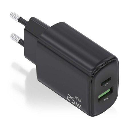 CARGADOR AISENS GAN 25W, 1XUSB-C PD3.0, 1XUSB-A QC3.0, NEGRO