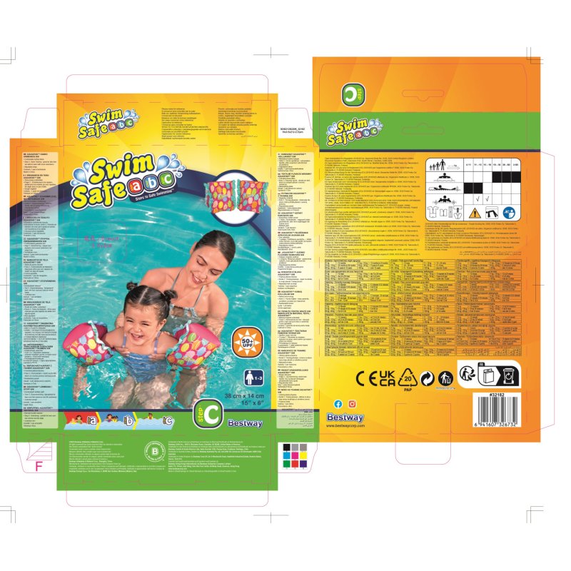 Bestway Swim Safe ABC AquaStar Fabric Inflatable Armband Floaties S/M