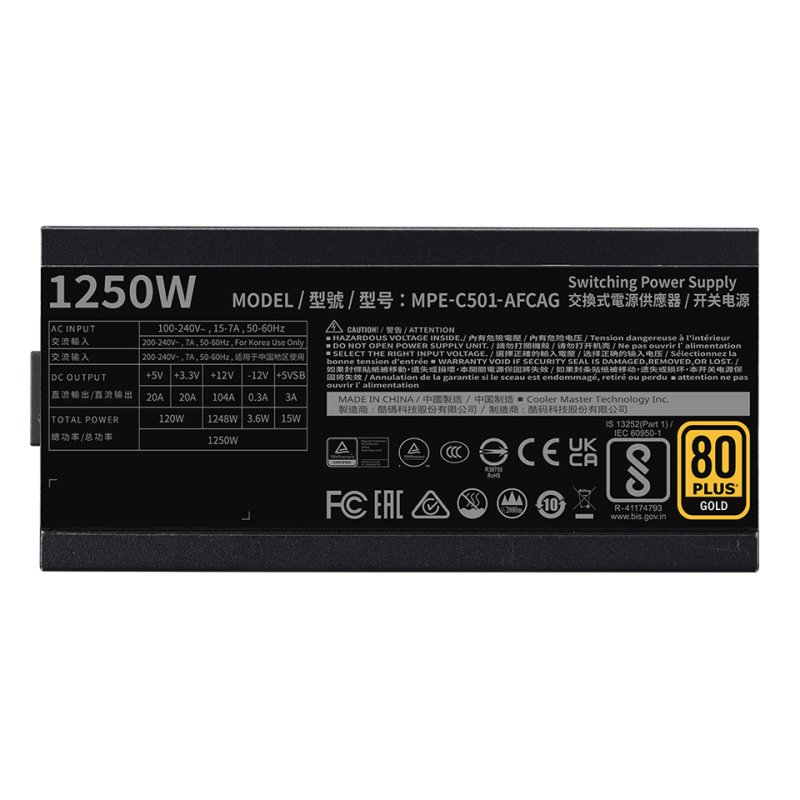 Cooler Master MWE Gold 1250 V2 ATX 3.1 power supply unit 1250 W 24-pin ATX Black