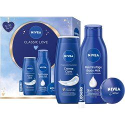 NIVEA Classic Love Gift Set Care Set with Moisturizing Care Products Gift Box with Shower Nourisher Labello Body Milk