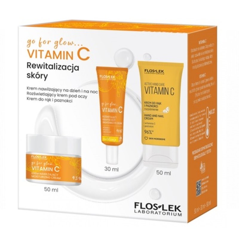 Floslekset Go For Glow Vitamin C Moisturizing Cream For Day And Night 50ml, Illuminating Eye Cream 30ml, Hand And Nail